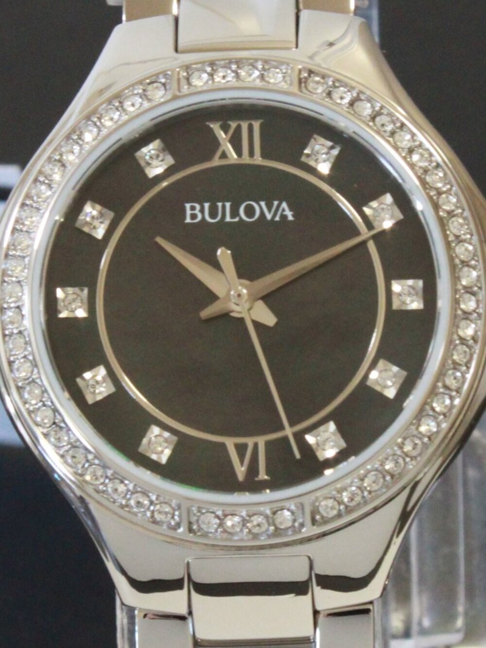 Bulova Classic Quartz Watch Black MOP Dial Crystal Bezel And Indices 30mm - Picture 12 of 13
